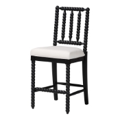 bali & pari Deya Bobbin Counter Stool - Sculptural Wood Kitchen Seating with Upholstered Seat and Spindle Back, Black